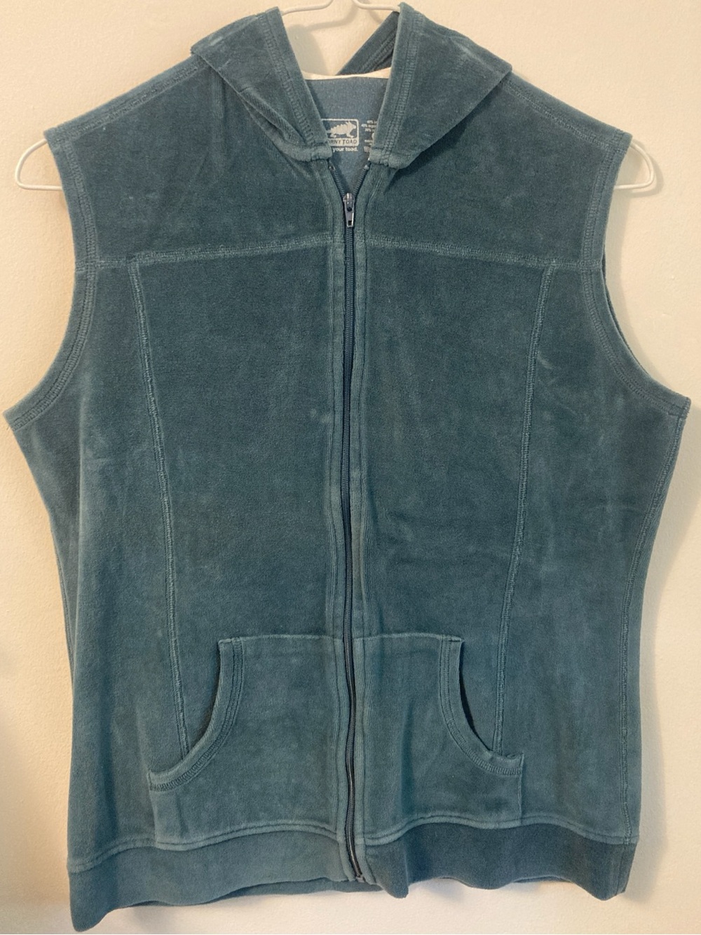 Horny Toad Velvet Vest Athletic Y2K Size Small Teal Blue Velour Zip up Hooded